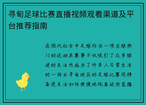 寻甸足球比赛直播视频观看渠道及平台推荐指南